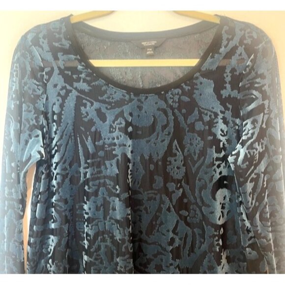 Simply Vera Wang Burnt Out Velvet Chiffon Tunic Blouse Blue Black Trim Pm Gothic - Picture 5 of 15